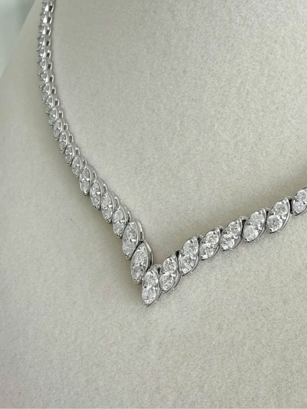 Marquise V-Front Necklace in Silver Tone with Clear Stones